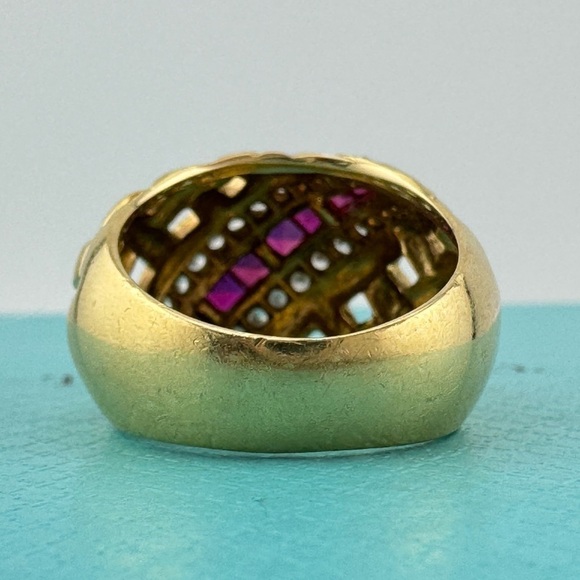 Vintage Tiffany & Co. Ruby Diamond Vannerie Basket Weave Ring 18k Gold 1989 - Picture 7 of 9
